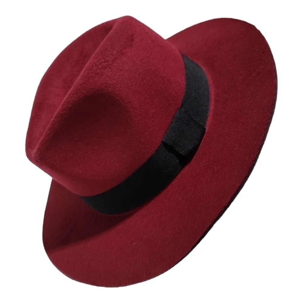 Marcus Adler Burgundy Fedora Wide Brim Hat Black Trim